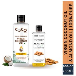 Coco Crush Cold-Pressed Virgin Coconut & Almond Oil Combo, 100% Pure & Natural - 1 Coconut Oil (200ml) & 1 Almond Oil (50ml).-image-87