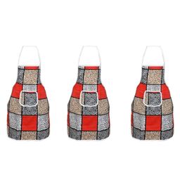 AAZEEM Cotton Abstract Kitchen Apron with Waterproof Back & Front Pocket Pack of 3 - Red & Grey-30