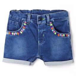 Olio Kids Above Knee Length Washed Denim Shorts with Hearts Embroidery - Blue-image-67