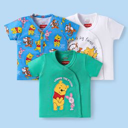 Babyhug Disney Interlock Knit Half Sleeves Front open Jhablas with Winnie The Pooh Print Pack of 3 - Blue White & Green-image-58
