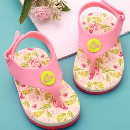 Babyoye Velcro Closure Flip Flops With Floral Print - Pink-image-96