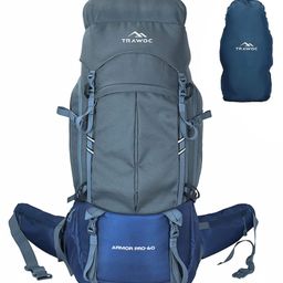 TRAWOC ARMOR PRO 60L Fiber Frame Backpack Rucksack with Rain Cover Shoe Compartment Grey Navy Blue-image-28