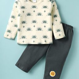 Tango Interlock Knit Full Sleeves Sun Printed T-Shirt & Pant Set - Light Orange & Navy Blue-image-74