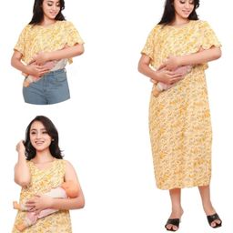 Mama & Bebe Rayon Woven Sleeveless Tie Dye Maternity Dress & Coordinating Poncho Top - Yellow-image-55