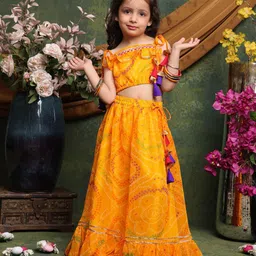 Saka Designs By Sapna Georgette Woven Sleeveless Bandhani Printed Lehenga Choli Set - Yellow-picture-8