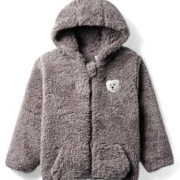 Babyhug Woven Full Sleeves Hooded Winter Jacket With Teddy Bear Embroidery & Kangaroo Pockets - Grey-image-13