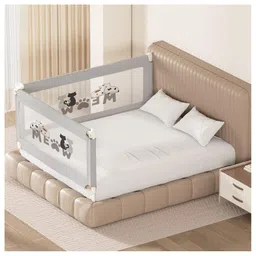 Kids Station Foldable Bed Rail Guard 2 Side, Grey (200 x 180 cm) Adjustable Height Baby Safety Barrier for King Size Bed (6.6ft x 6ft, Basic)-picture-13