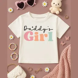 Luke and Lilly Cotton Knit Half Sleeves Daddys Girl Text Printed Tee - White-picture-11