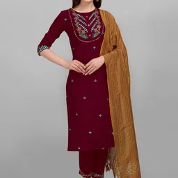 VredeVogel Women Ethnic Motifs Embroidered Regular Thread Work Kurta with Trousers & With Dupatta-54