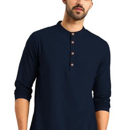 Yugnik Men Mandarin Collar Straight Cotton Short Kurta-image-80