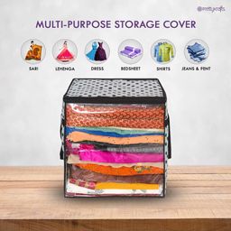 PrettyKrafts XL Saree Cover,sari organizer with handles & transparent front Extra Large Sari Cover Set of 2 Grey Dots image 3