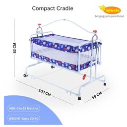 Infanto Compact Baby Cradle, Jhula, Palna, Swing - Sturdy Frame, Smooth Swing, Secure Lock, Anti-Skid Pad, Breathable Net, Adjustable Height, STD-BLUE image 3