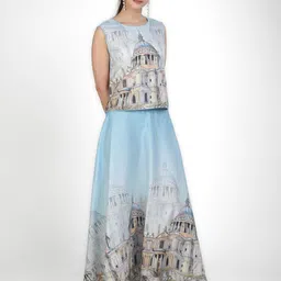 KOVET Azure Dome Digital Printed A-Line Maxi Skirt-19