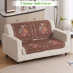 HOKIPO Brown & Blue 2 Pieces Printed Sofa Covers-picture-23