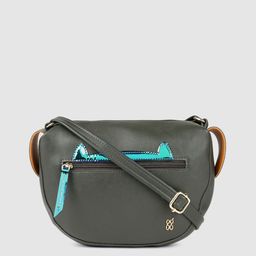Baggit Green Solid Regular Half Moon Sling Bag with Applique & Mock Pocket Detail-11