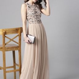 STREET 9 Women Peach-Coloured Solid Maxi Dress with Embellished Detail-image-30