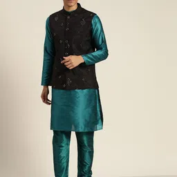SOJANYA Mandarin Collar Regular Kurta With Churidar & With Nehru Jacket-image-20