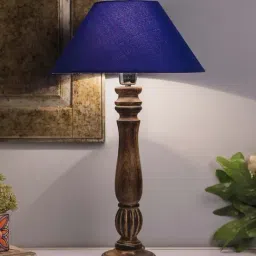 Homesake Brown Classic Victorian Wood Table Lamp with Blue Shade (Bulb Included) - Set of 1-12