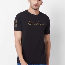 Giordano Black Cotton Slim Fit Printed T-Shirt-image-54