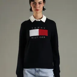 Tommy Hilfiger Navy Cotton Regular Fit Logo Printed Sweater-picture-49