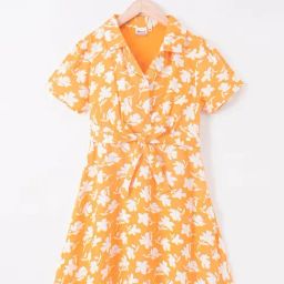 Edheads Kids Orange & White Cotton Floral Print Dress-image-67