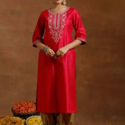 Libas Pink Embroidered Straight Kurta-image-76