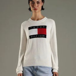 Tommy Hilfiger White Cotton Regular Fit Logo Printed Sweater-picture-44