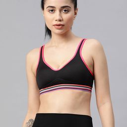 Marks & Spencer Women Black & Pink Bra Underwired Lightly Padded High Impact Sports Bra-picture-14