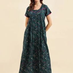 Sweet Dreams Teal Cotton Printed Nighty-image-98
