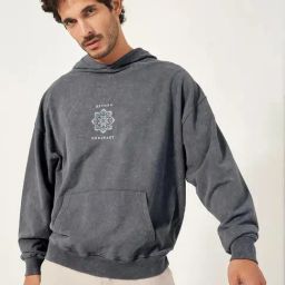 Styli Charcoal Acid Wash Back and Fornt Graphic Oversized Hoodie-image-2