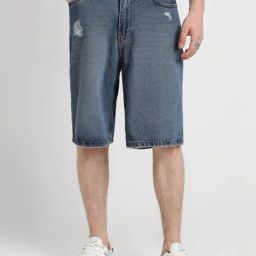 Forever 21 Navy Boxy Fit Denim Shorts-picture-33