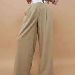 Ginger by Lifestyle Beige Plain Flared Pants-image-24