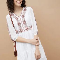 Colour Me by Melange White Embroidered A-Line Dress-picture-43