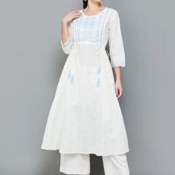 Melange by Lifestyle White Cotton Embroidered Anarkali Kurta-image-77