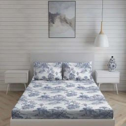 Living Scapes by Pantaloons Blue King Flat Bedsheet Set-picture-28