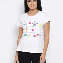 Clovia White Graphic Print T-Shirt-image-62