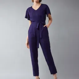 DOLCE CRUDO Navy Tie Up Jumpsuit-image-21