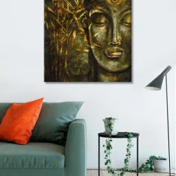 999store Brown & Yellow Buddha Face & Background Wall Paintings-21