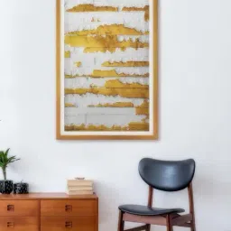 999Store Gold & White Abstract Printed Canvas Painting-2