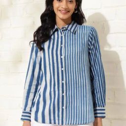 Fabindia Indigo Cotton Striped Shirt-image-59