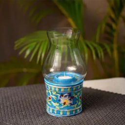 Unravel India Transparent & Blue Ceramic Tealight Candle Holder - Set of 1-image-36