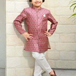 Ahhaaaa Kids Pink Embellished Full Sleeves Sherwani Set-picture-13