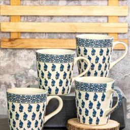 Goodhomes White & Blue Stoneware Coffee Mug (0.31 L) - Set of 4-image-50