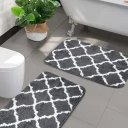 Saral Home Grey & White Microfibre Bathmats - Set of 2-image-33
