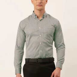 Jainish Green Cotton Regular Fit Checks Shirt-image-63