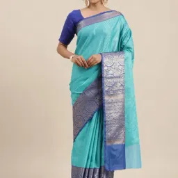 Banarasi Silk Works Blue Silk Woven Saree With Unstitched Blouse-picture-10