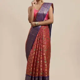 Blissta Peach & Blue Woven Saree With Unstitched Blouse-picture-13