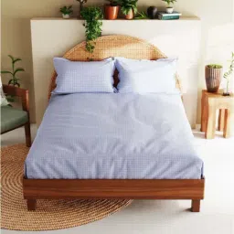 Bianca BOTANICAL Checks Blue 210 TC Cotton King Bedsheet with 2 Pillow Covers-image-28