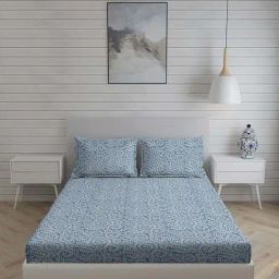Living Scapes by Pantaloons Blue King Flat Bedsheet Set-picture-29