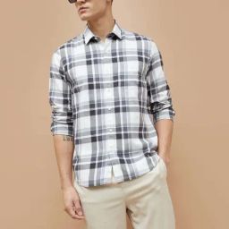 Code By Lifestyle White Cotton Regular Fit Checks Shirt-picture-9